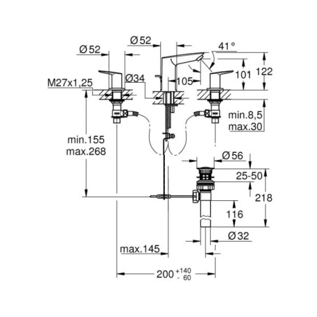 Grohe Table Mounted Tall Boy Basin Mixer Bauedge 20473001 - Chrome