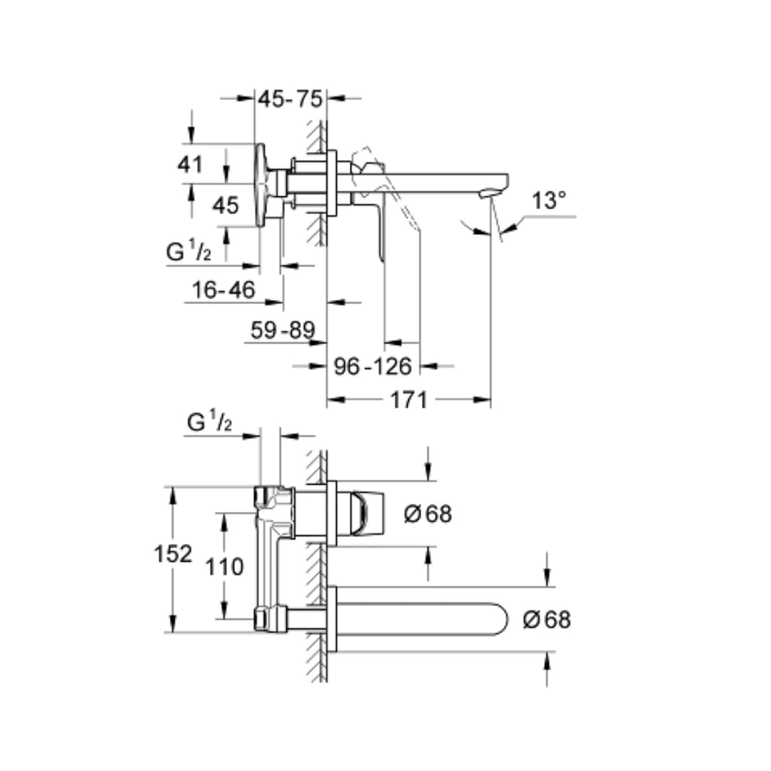 Grohe Wall Mounted Basin Mixer Bauedge 20474000 - Chrome