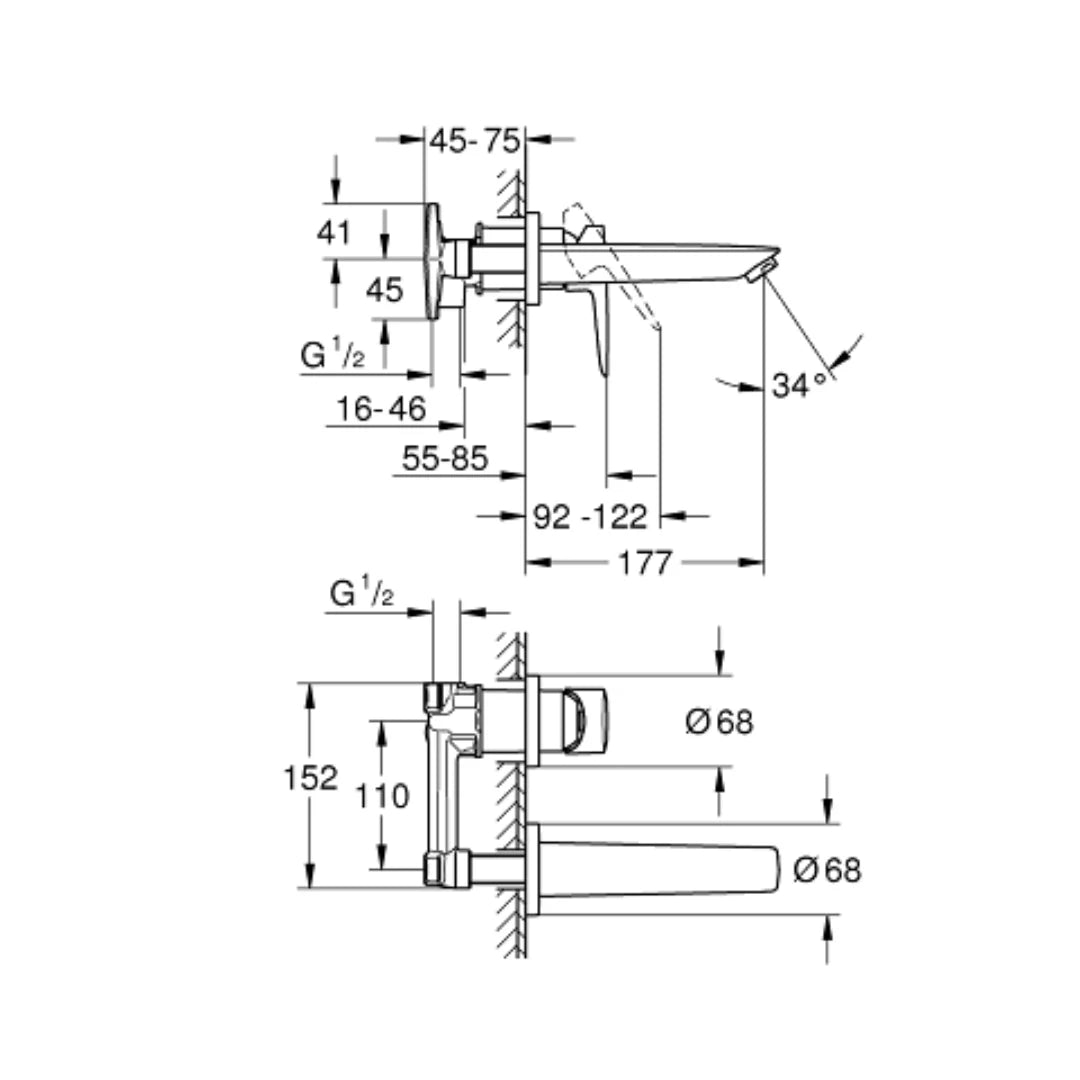 Grohe Wall Mounted Basin Mixer Bauedge 20474001 - Chrome