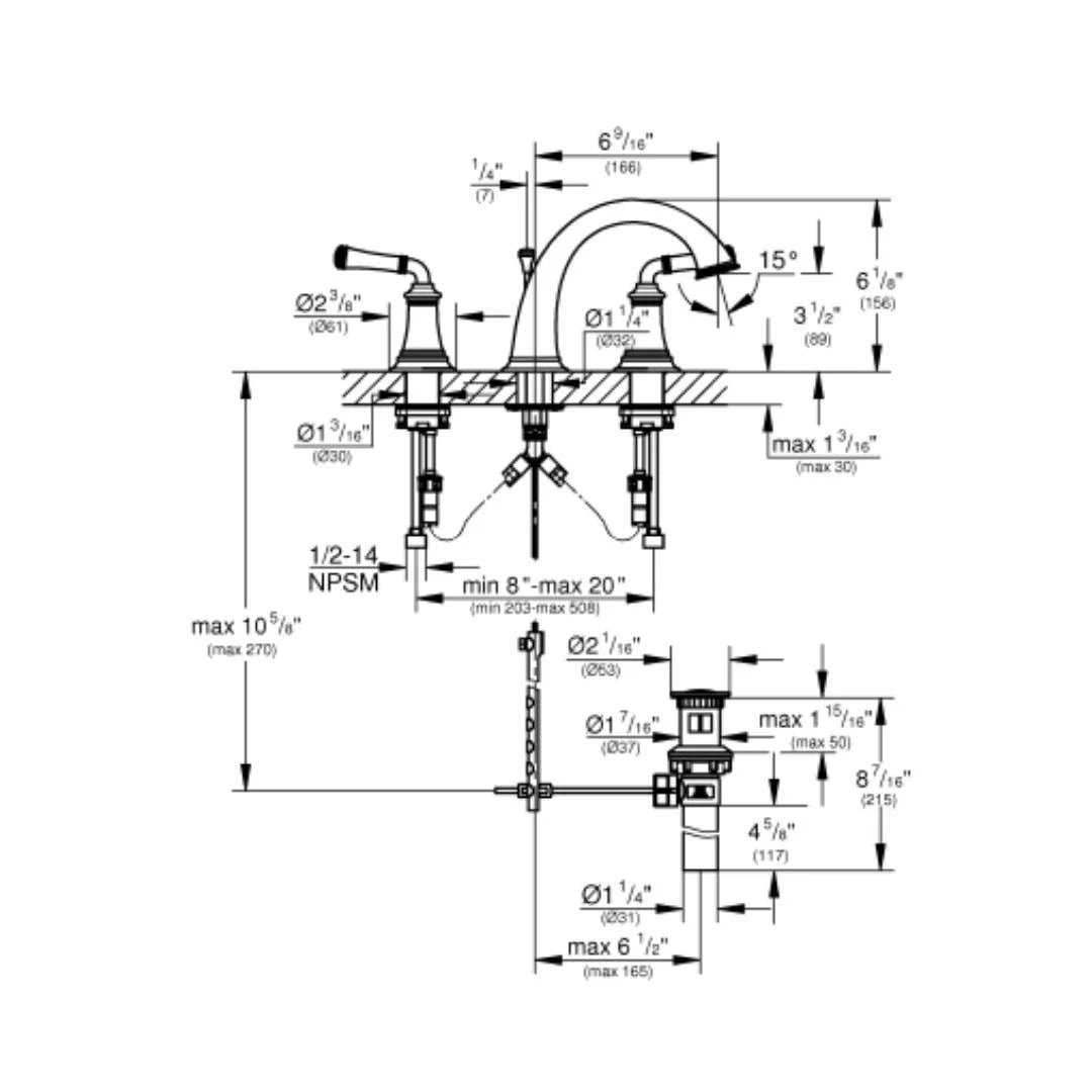 Grohe Table Mounted Tall Boy Basin Mixer Gloucester 20475000 - Chrome
