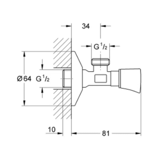 GROHE BASIN AREA ANGLE VALVE BAUCONTEMPORARY NEUTRAL 2201100M - CHROME