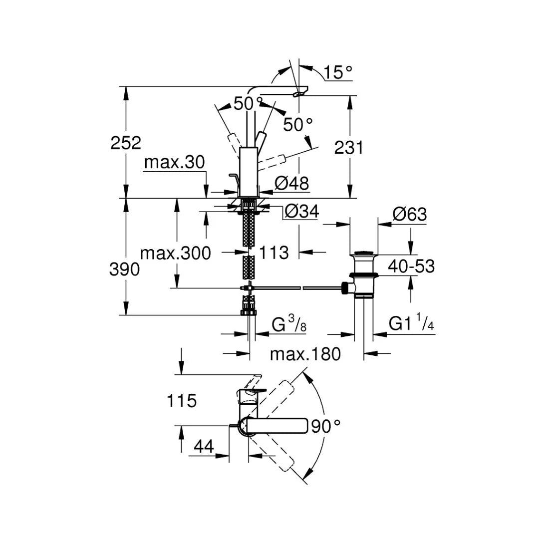 Grohe Table Mounted Tall Boy Basin Mixer Lineare 23296001 - Chrome