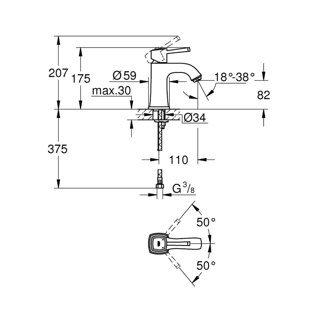 Grohe Table Mounted Tall Boy Basin Mixer Grandera 23310000 - Chrome