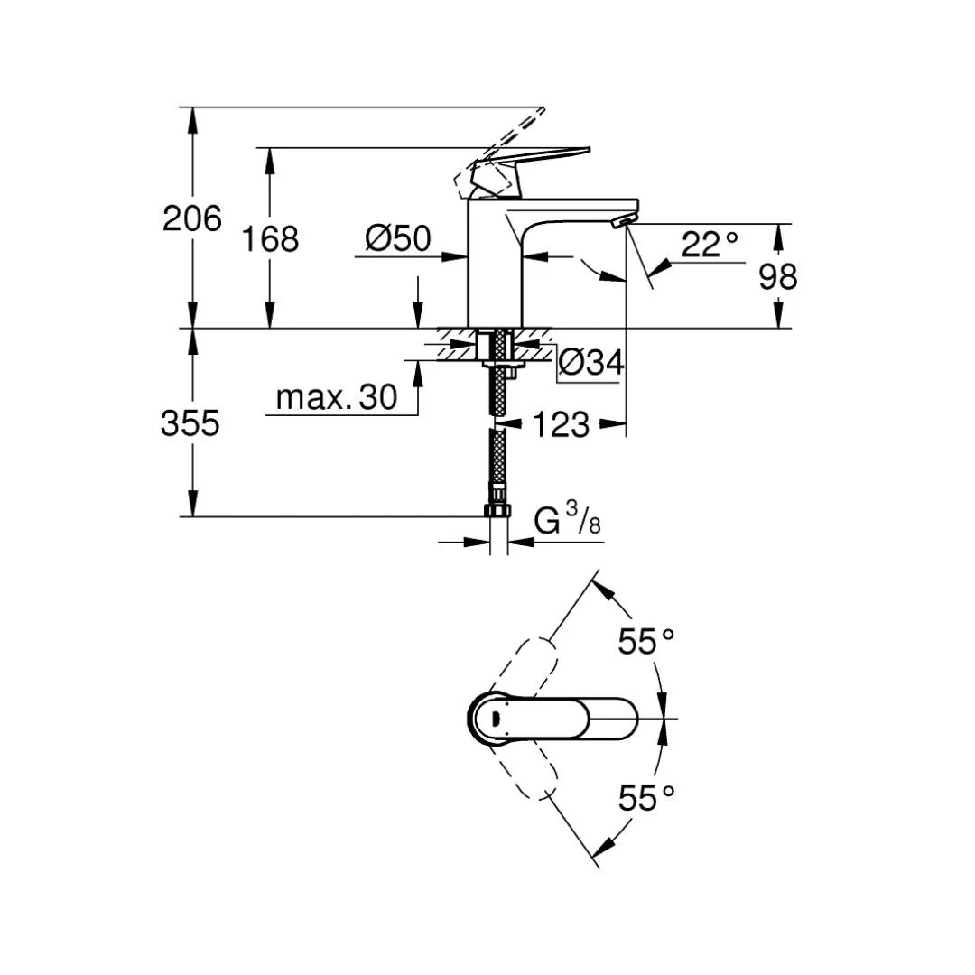 Grohe Table Mounted Tall Boy Basin Mixer Eurosmart Cosmopolitan 23327000 - Chrome