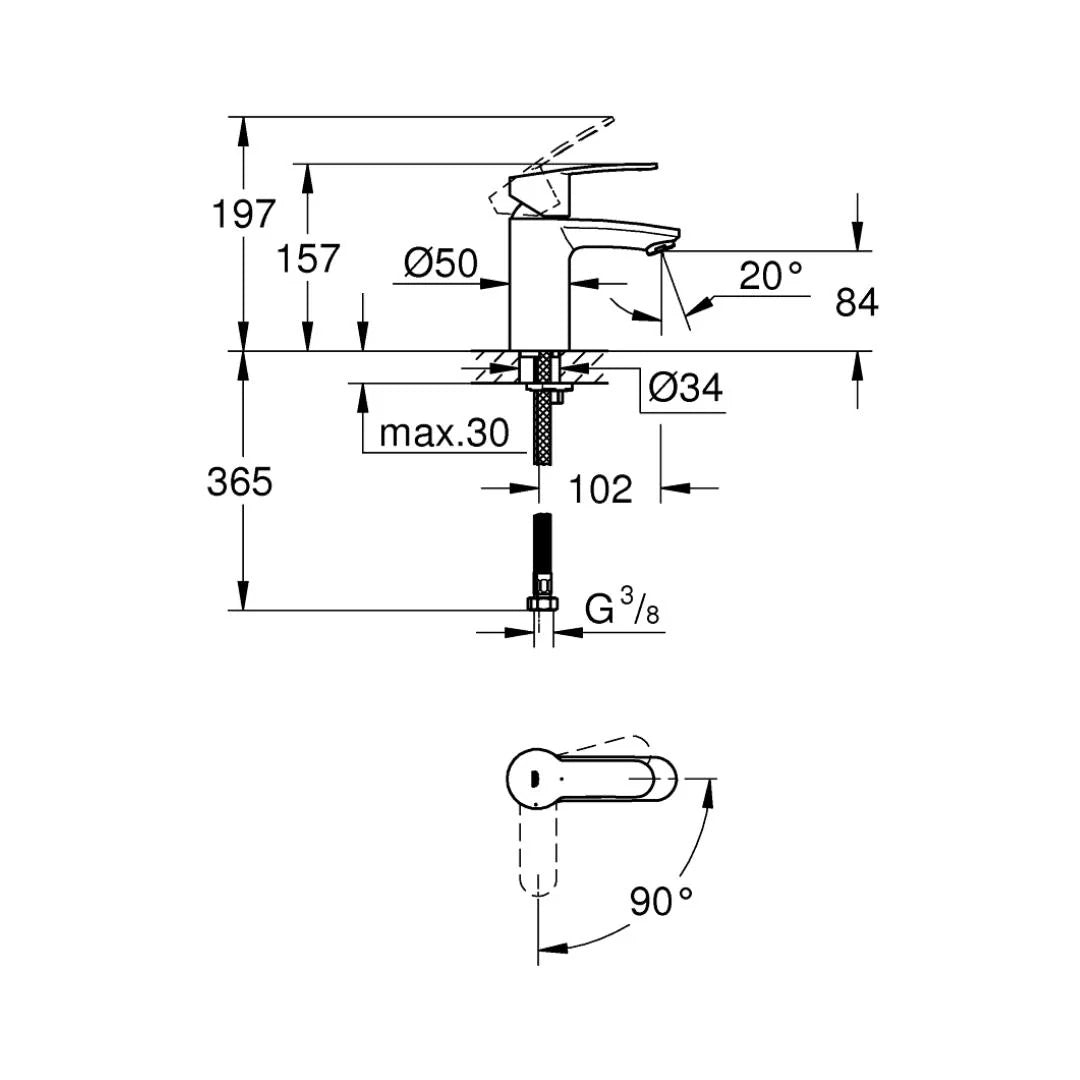 Grohe Table Mounted Tall Boy Basin Mixer Eurostyle Cosmopolitan 2337320E - Chrome