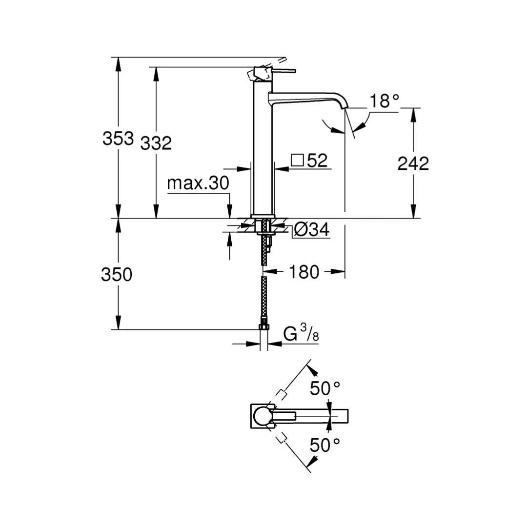 Grohe Table Mounted Tall Boy Basin Mixer Allure 23403000 - Chrome