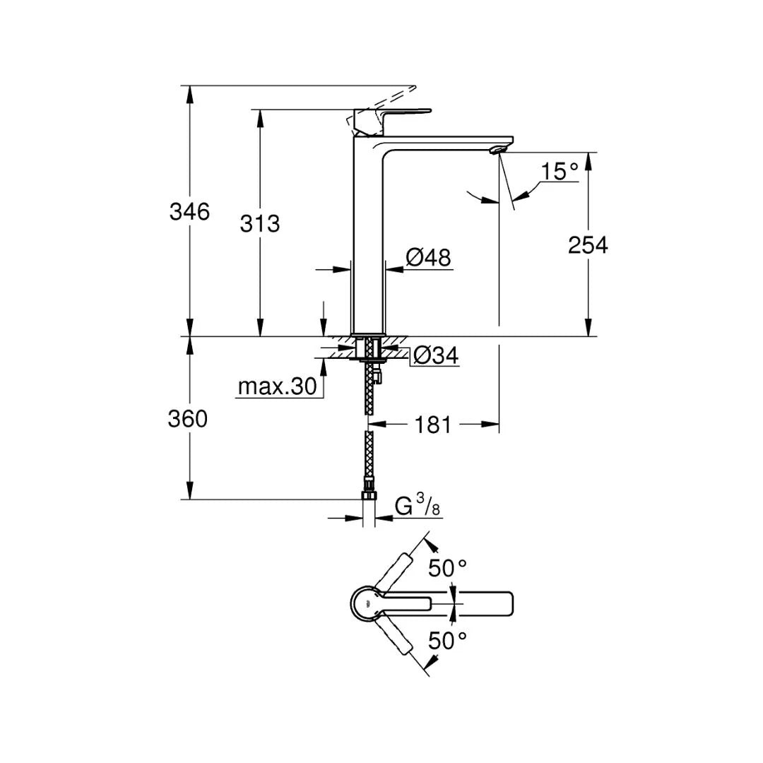 Grohe Table Mounted Tall Boy Basin Mixer Lineare 23405001 - Chrome