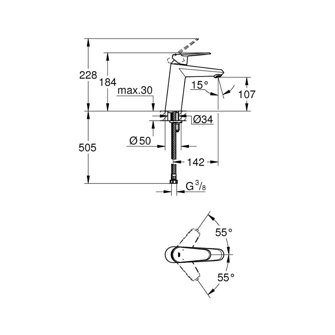 Grohe Table Mounted Tall Boy Basin Mixer Eurodisc Cosmopolitan 23449002 - Chrome