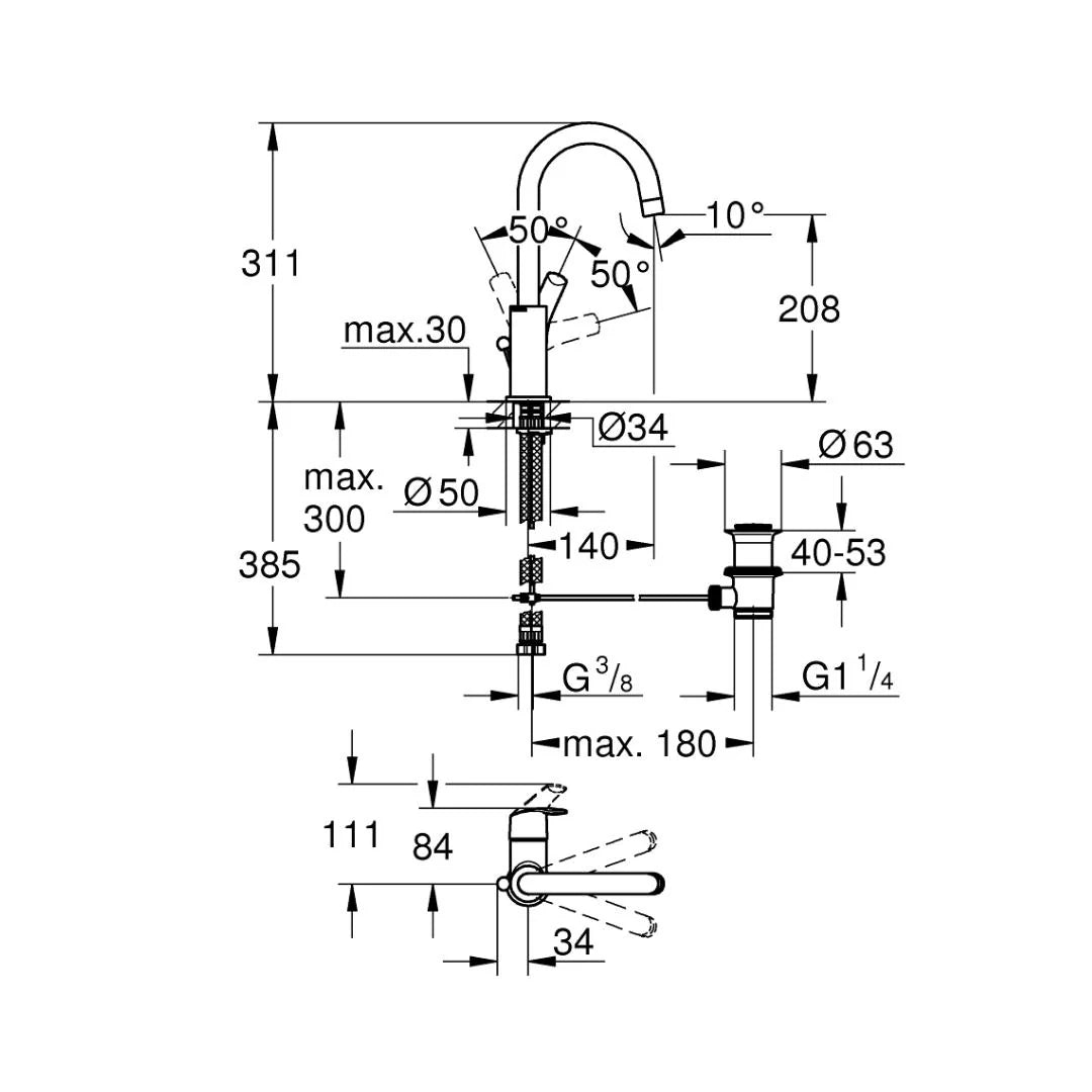 Grohe Table Mounted Tall Boy Basin Mixer Eurosmart 23537002 - Chrome