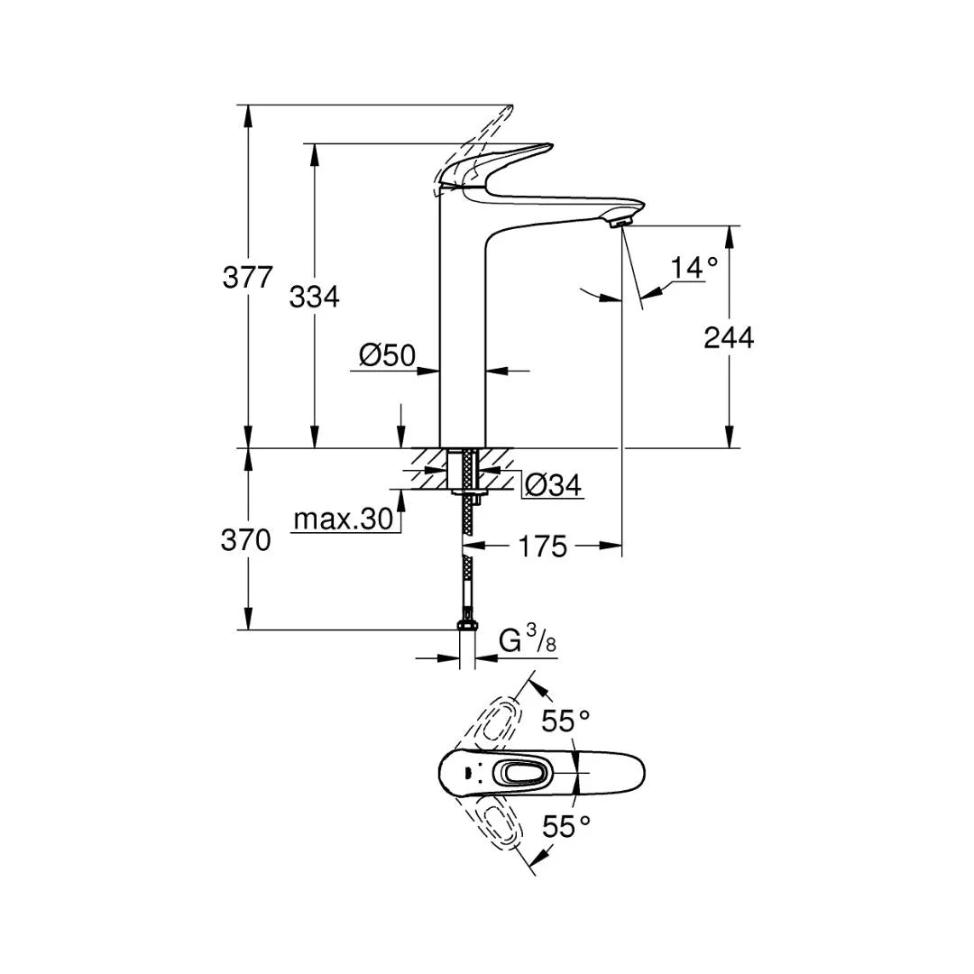 Grohe Table Mounted Tall Boy Basin Mixer Eurostyle Loop 23570LS3 - Moon White Chrome