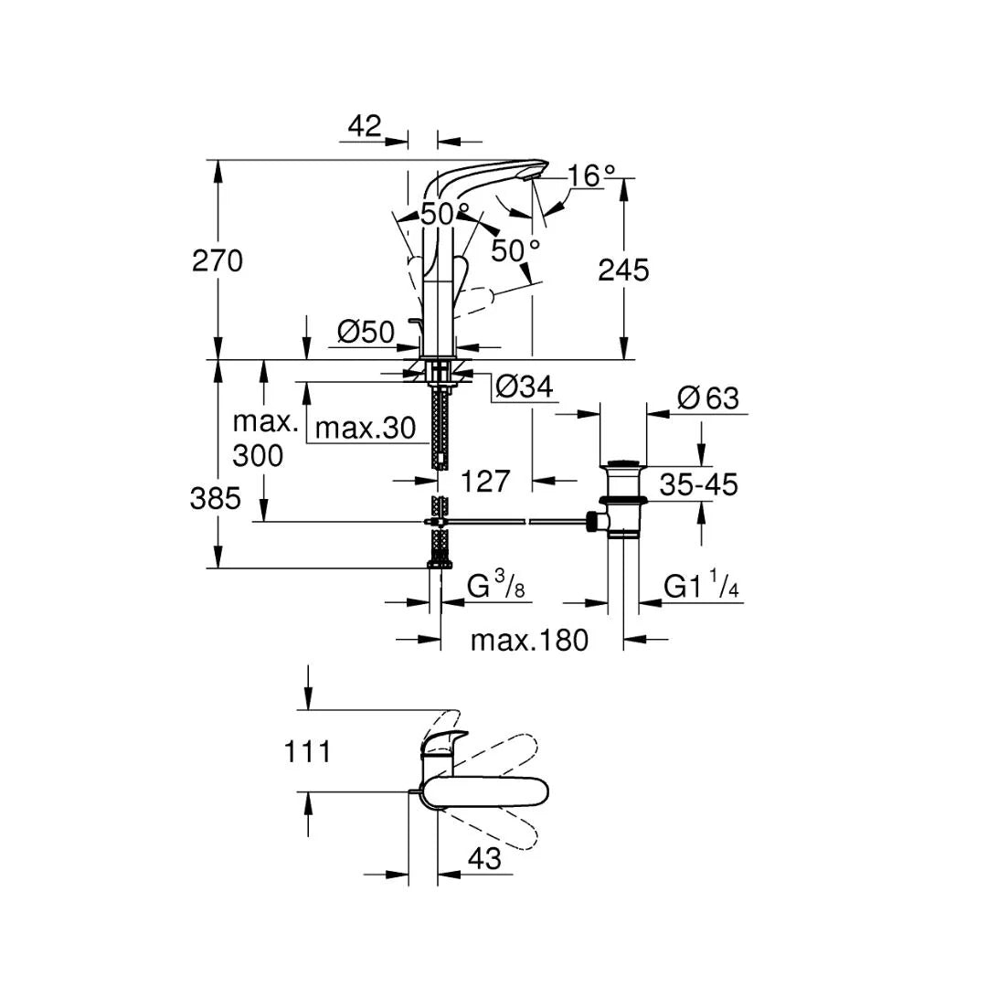 Grohe Table Mounted Tall Boy Basin Mixer Eurostyle Solid 23718003 - Chrome