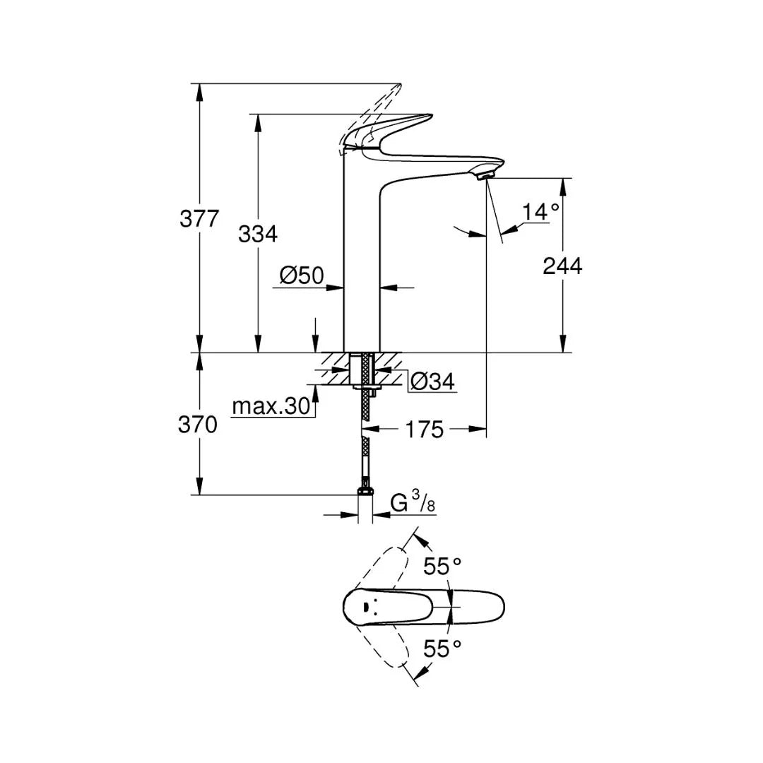 Grohe Table Mounted Tall Boy Basin Mixer Eurostyle Loop 23719003 - Chrome