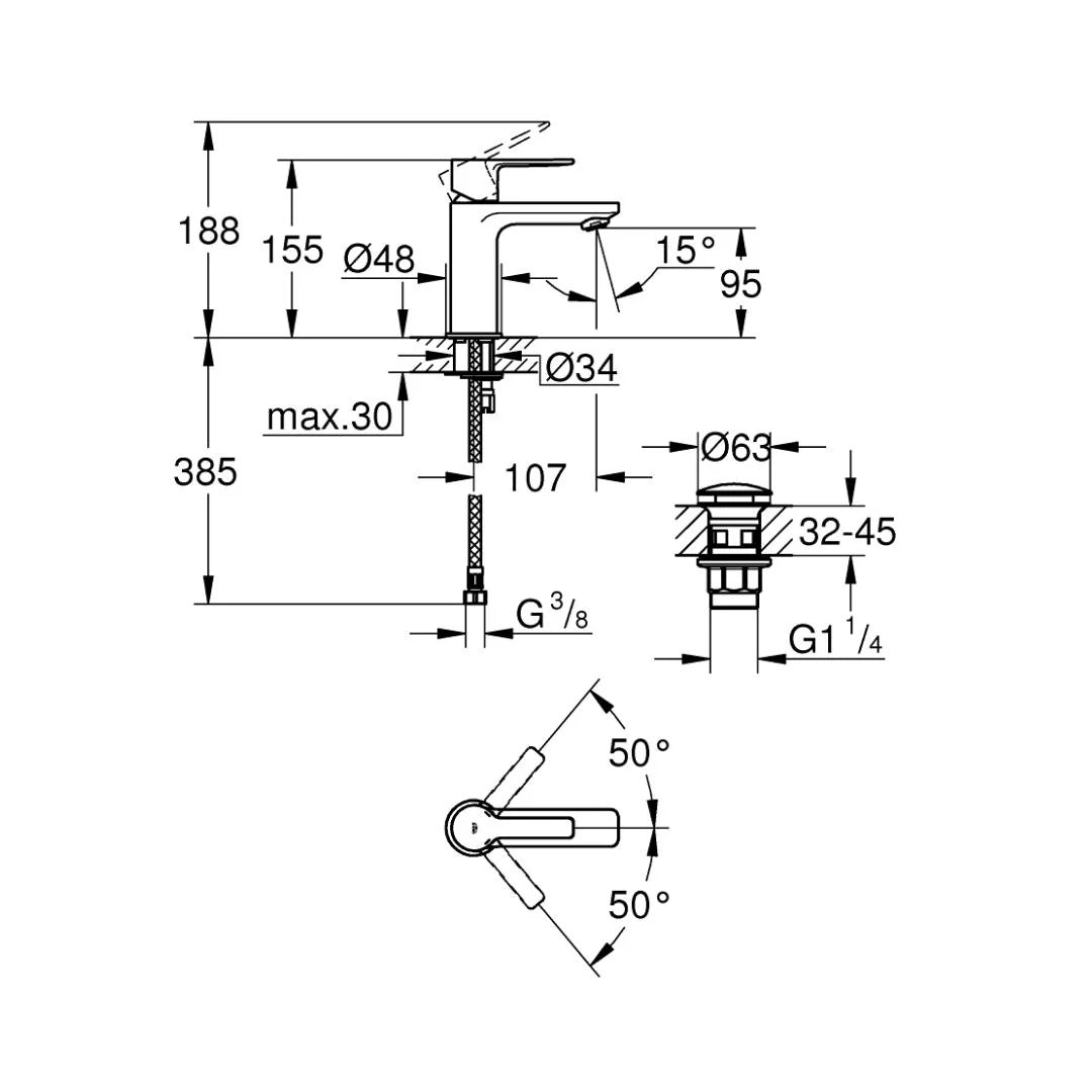Grohe Table Mounted Tall Boy Basin Mixer Lineare 23791001 - Chrome