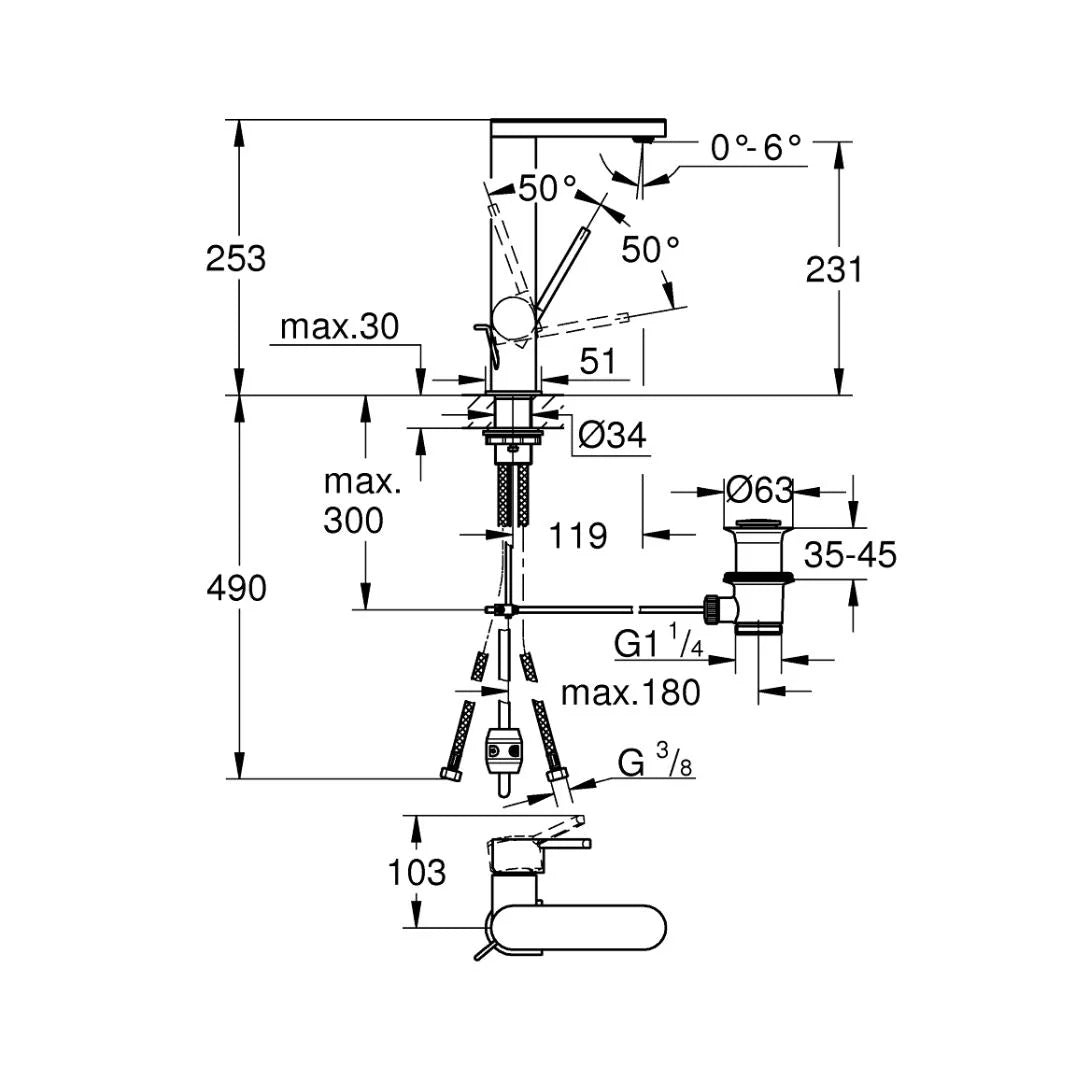 Grohe Table Mounted Tall Boy Basin Mixer Grohe Plus 23843003 - Chrome