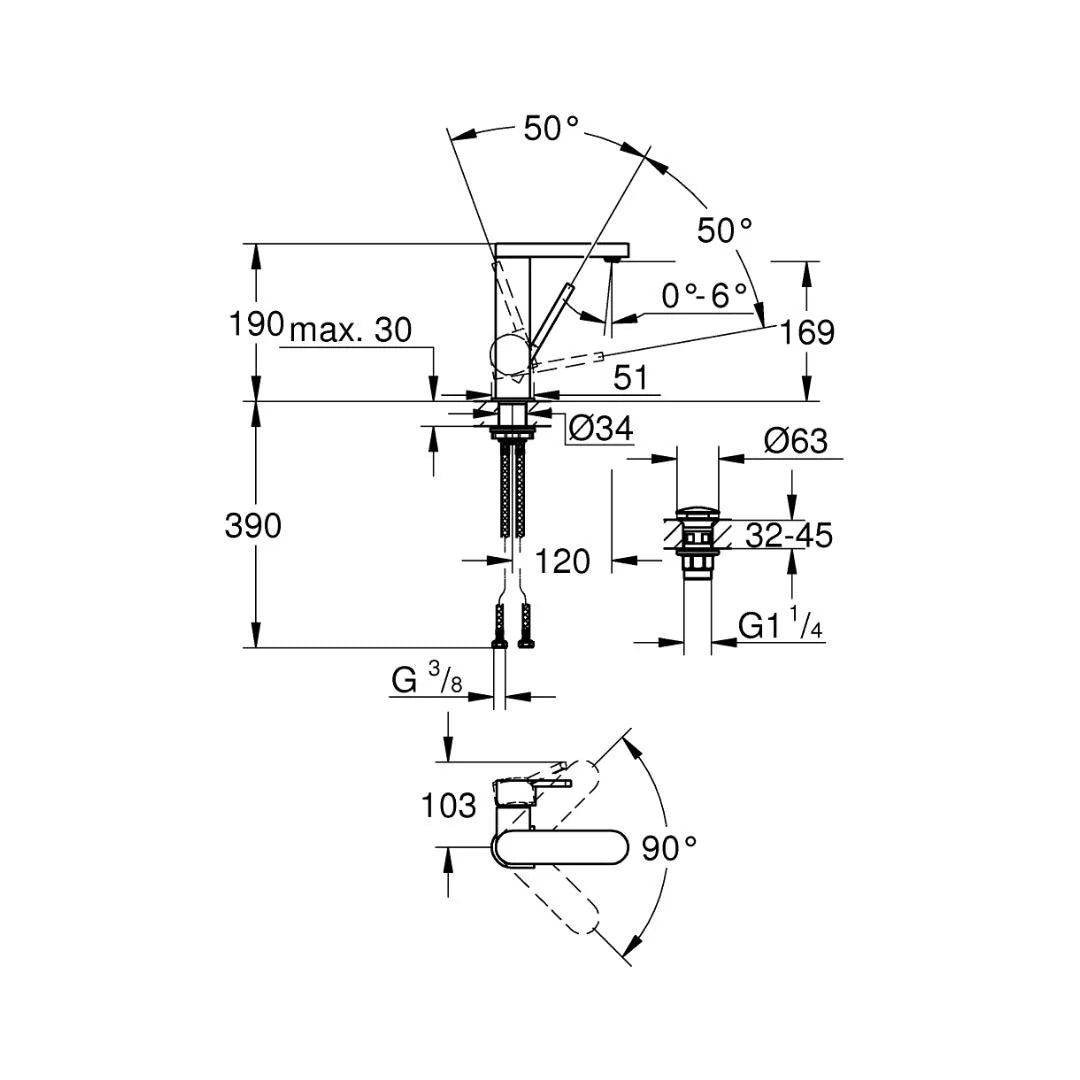 Grohe Table Mounted Tall Boy Basin Mixer Grohe Plus 23872003 - Chrome