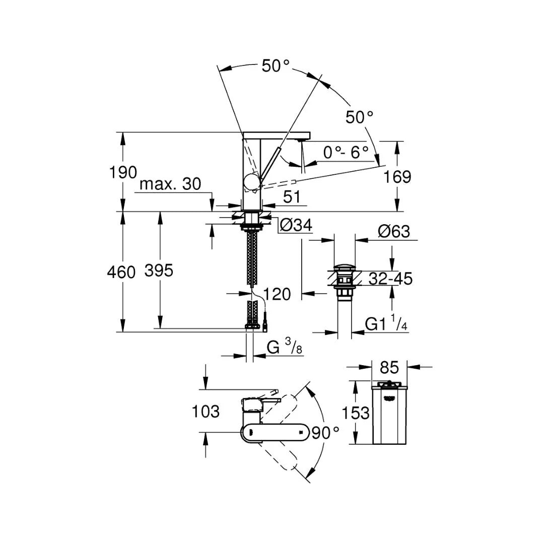 Grohe Table Mounted Tall Boy Basin Mixer Grohe Plus 23958003 - Chrome