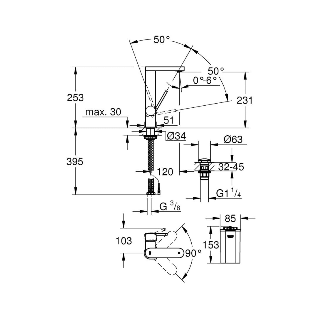 Grohe Table Mounted Tall Boy Basin Mixer Grohe Plus 23959003 - Chrome
