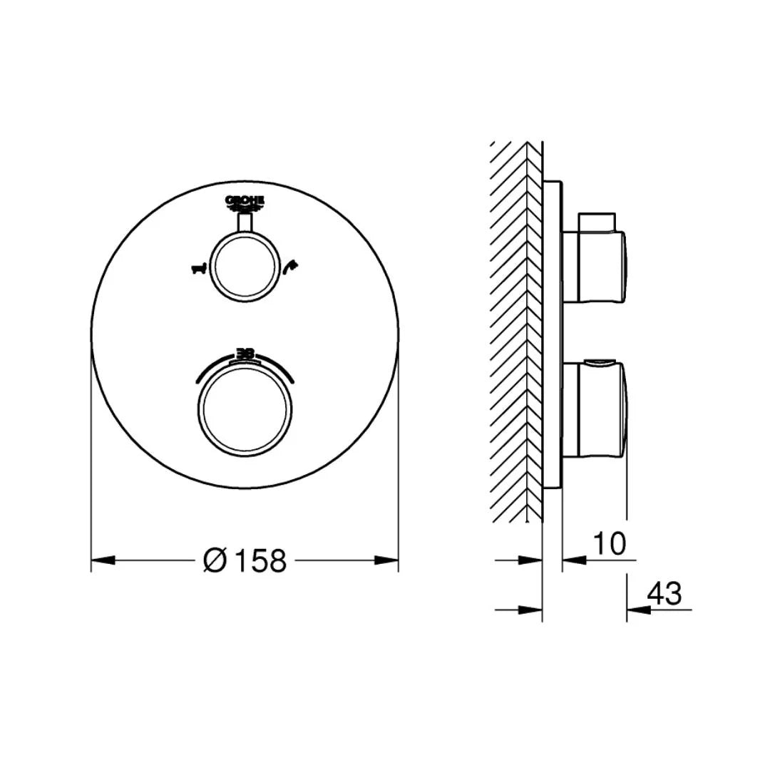 Grohe 2 Way Thermostatic Diverter Grohtherm 24077000 - Chrome Finish