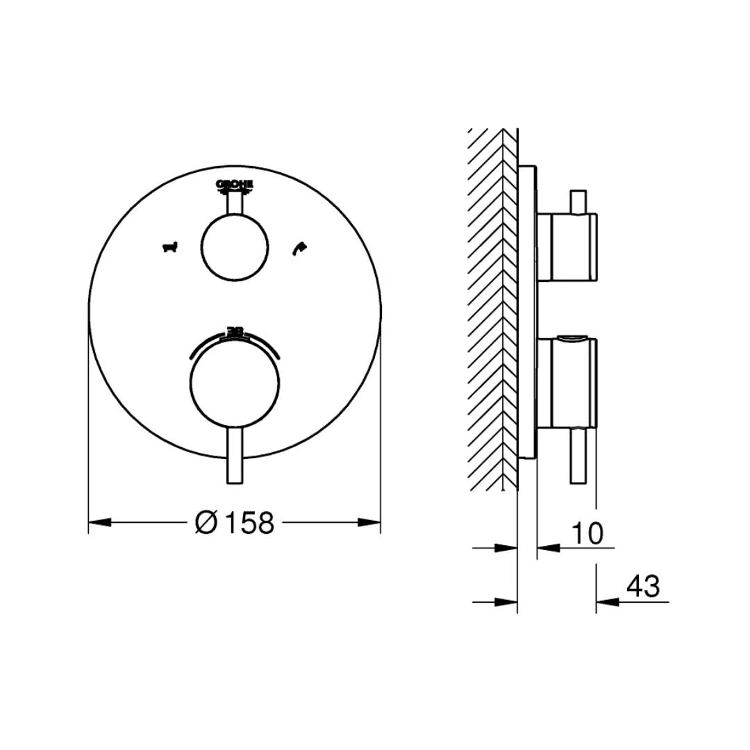 Grohe 2 Way Thermostatic Diverter Grohtherm Atrio 24138003 - Chrome Finish