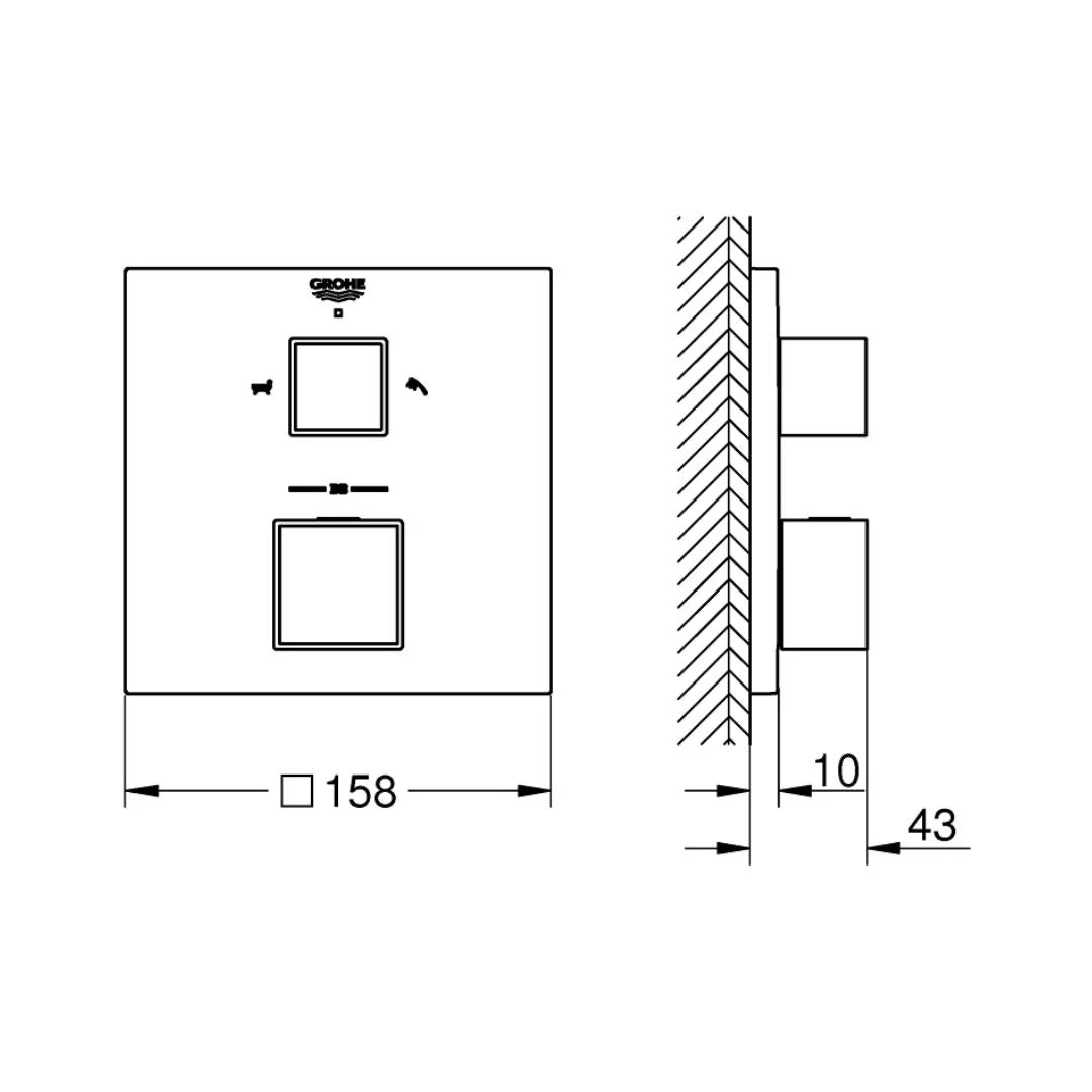 Grohe 2 Way Thermostatic Diverter Grohtherm Cube 24155000 - Chrome Finish