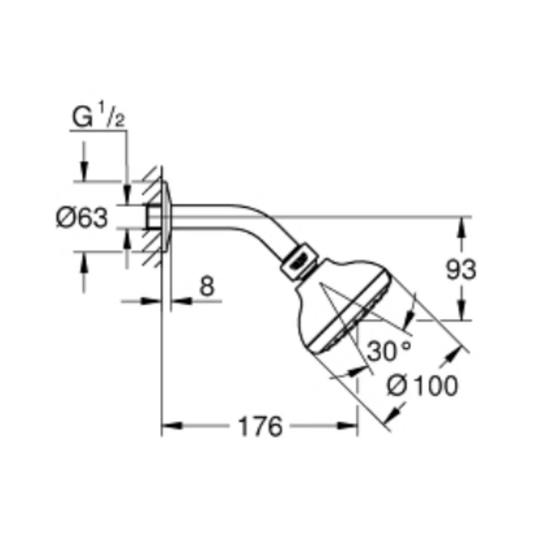 Grohe Single Flow Overhead Shower Tempesta 26267001 - Chrome