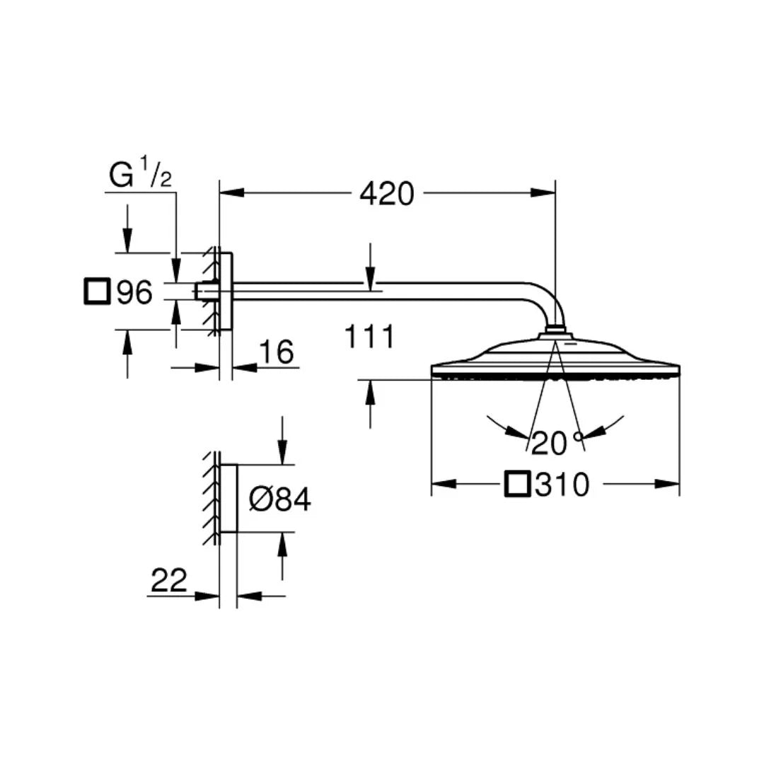 Grohe Multi Flow Overhead Shower Smartconnect 26642000 - Chrome