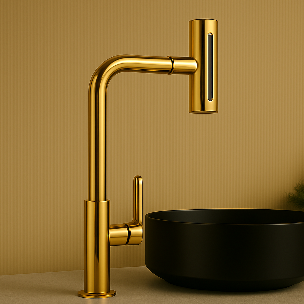 Picaso 4 Way 12" Tall Body Pillar Cock Tap- Gold