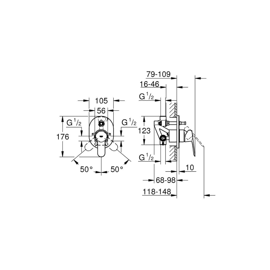Grohe 2 Way Diverter Bauedge 29039000 - Chrome Finish