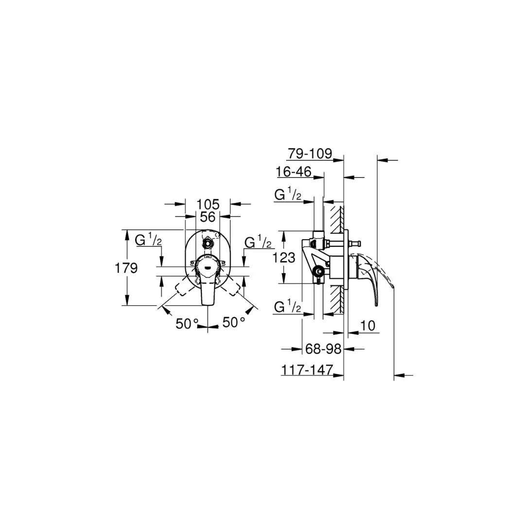 Grohe 2 Way Diverter Baucurve 29043000 - Chrome Finish
