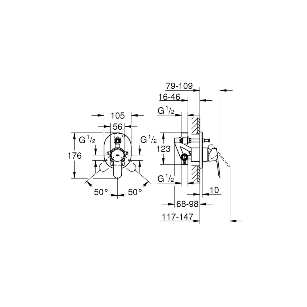Grohe 2 Way Diverter Bauedge 29063000 - Chrome Finish