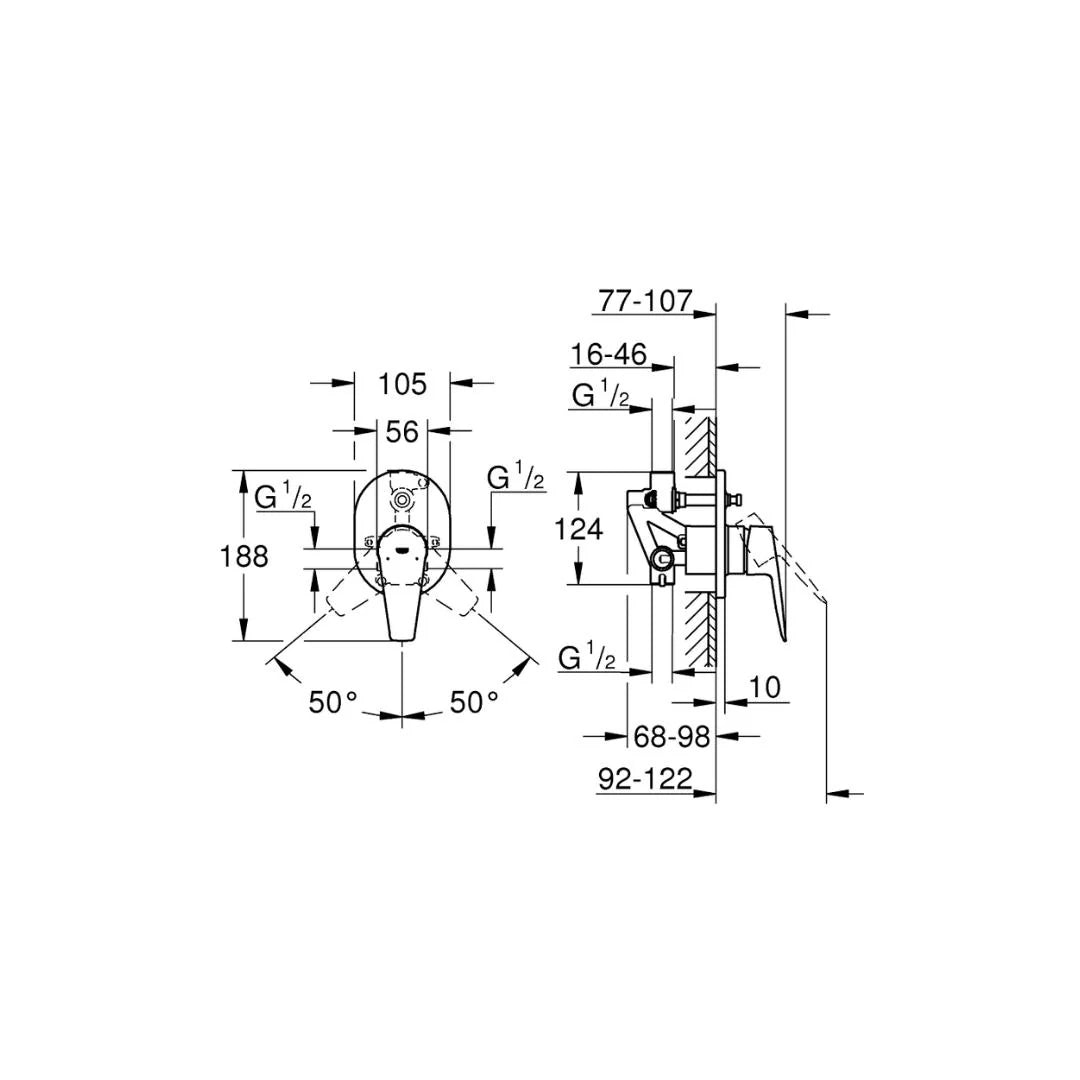 Grohe 2 Way Diverter Bauedge 29063001 - Chrome Finish