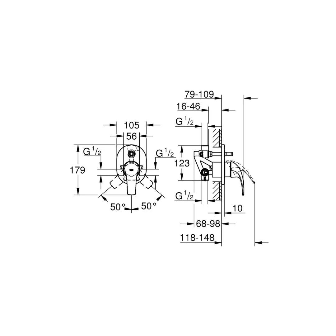 Grohe 2 Way Diverter Baucurve 29064000 - Chrome Finish