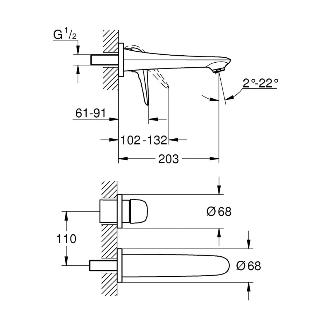 Grohe Wall Mounted Basin Mixer Eurostyle Solid 29097003 - Chrome