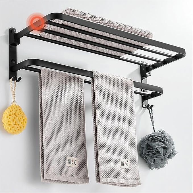 Quakin Matte Black Folding Towel Rack SS 304  for Bathroom (24 Inch- Black Finish)