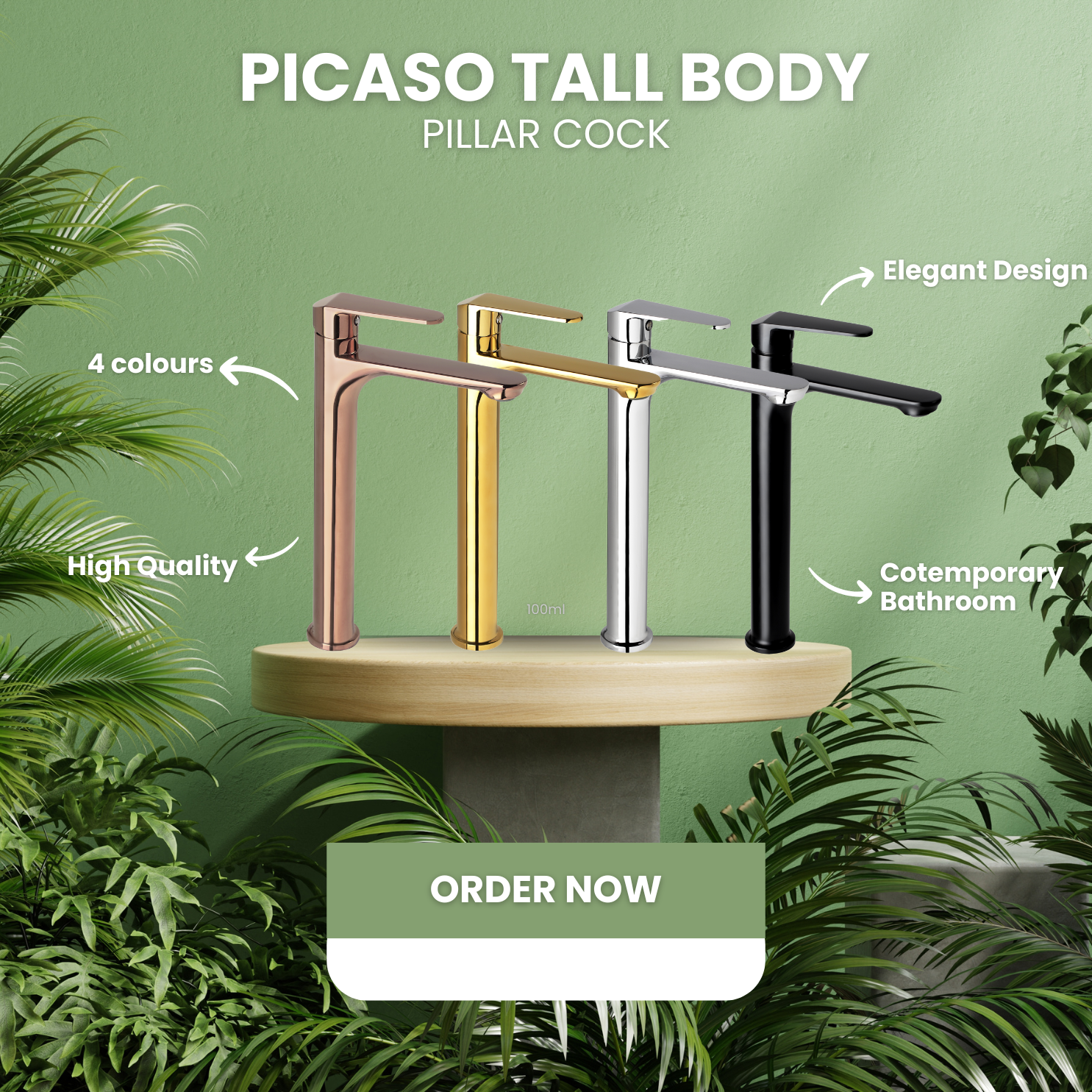 Picaso Tall Body Pillar Cock 12"- Gold