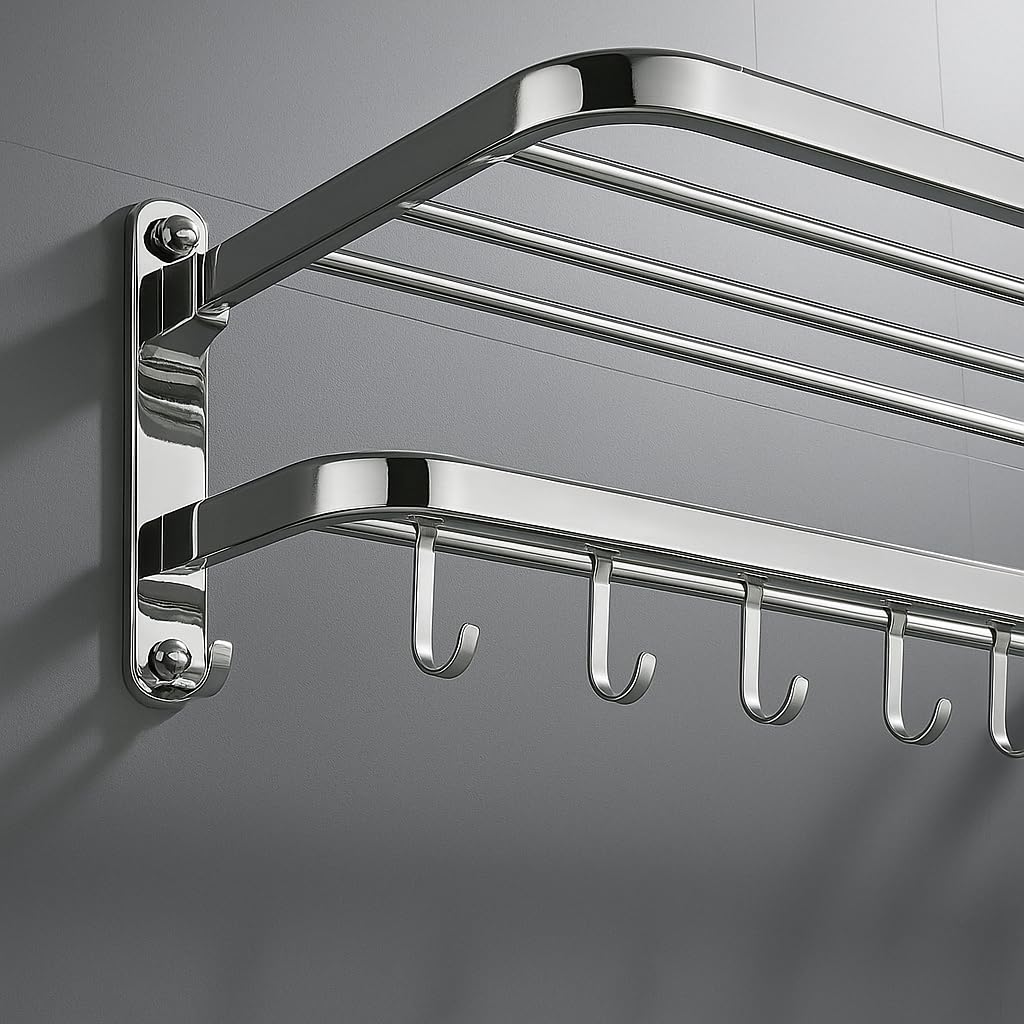 Quakin Folding Towel Rack SS 304  for Bathroom (24 Inch- Chrome Finish, Silver)