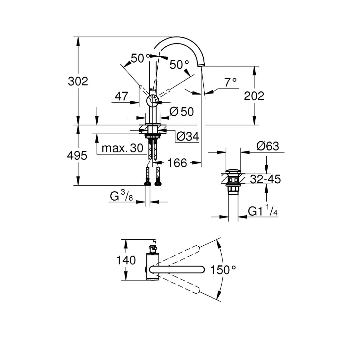 Grohe Table Mounted Tall Boy Basin Mixer Eurostyle Cosmopolitan 32042003 - Chrome