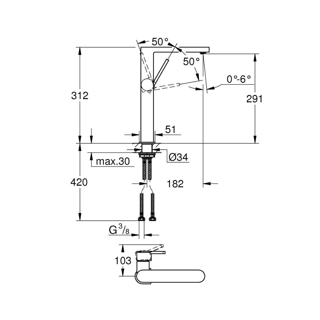 Grohe Table Mounted Tall Boy Basin Mixer Grohe Plus 32618003 - Chrome