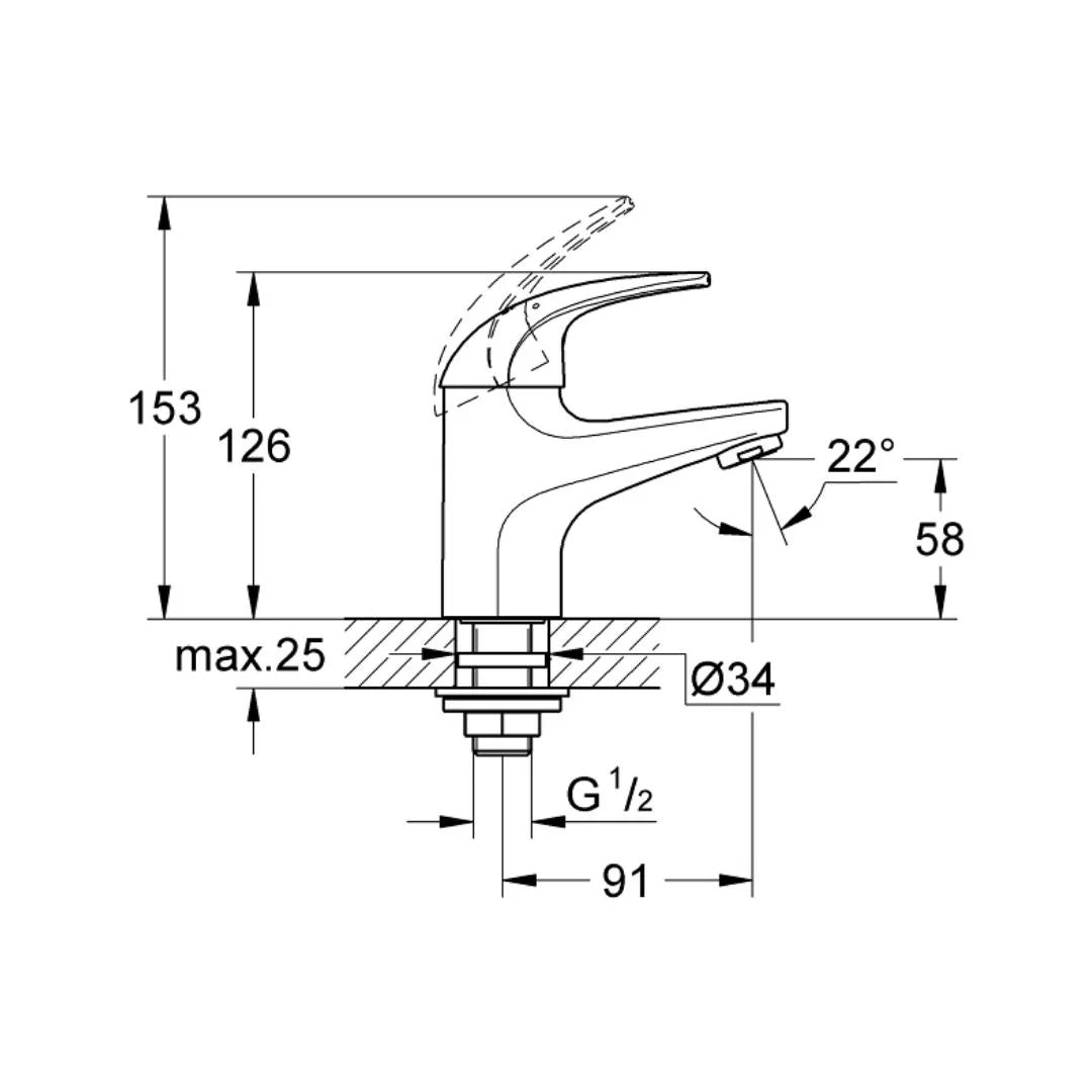 Grohe Table Mounted Tall Boy Basin Tap Baucurve 32809000 - Chrome
