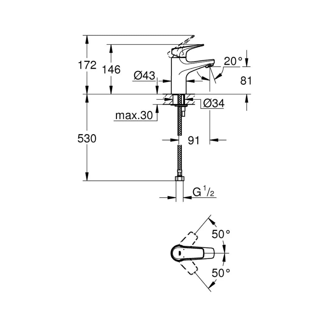 Grohe Table Mounted Tall Boy Basin Mixer Bauflow 32851000 - Chrome