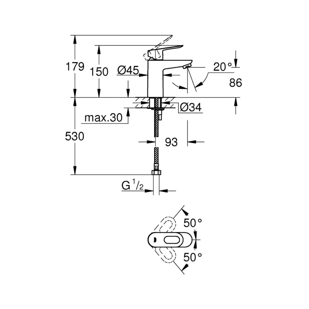 Grohe Table Mounted Tall Boy Basin Mixer Bauloop 32854000 - Chrome