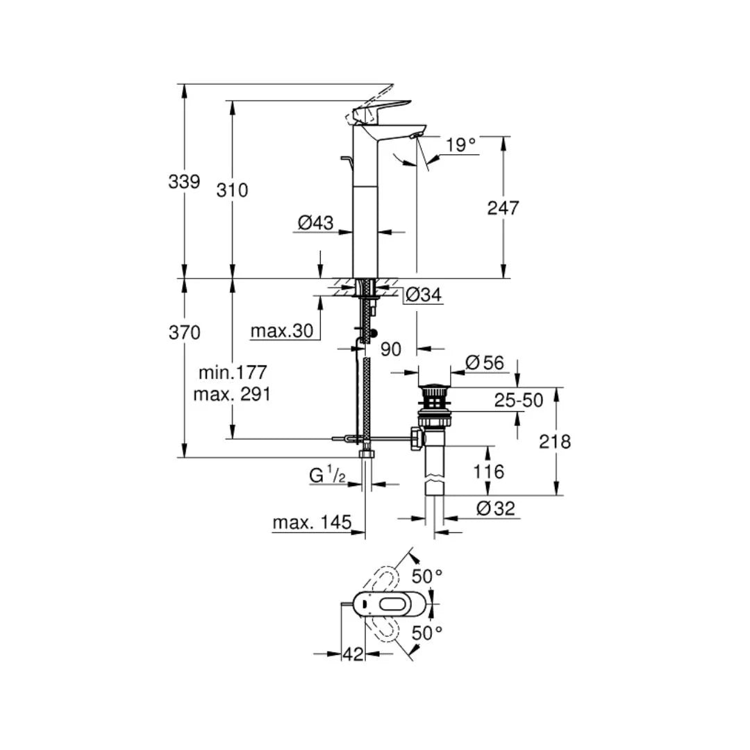 Grohe Table Mounted Tall Boy Basin Tap Bauloop 32856000 - Chrome