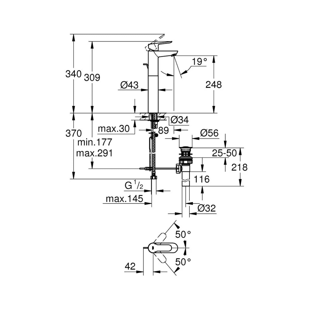 Grohe Table Mounted Tall Boy Basin Mixer Bauedge 32860000 - Chrome