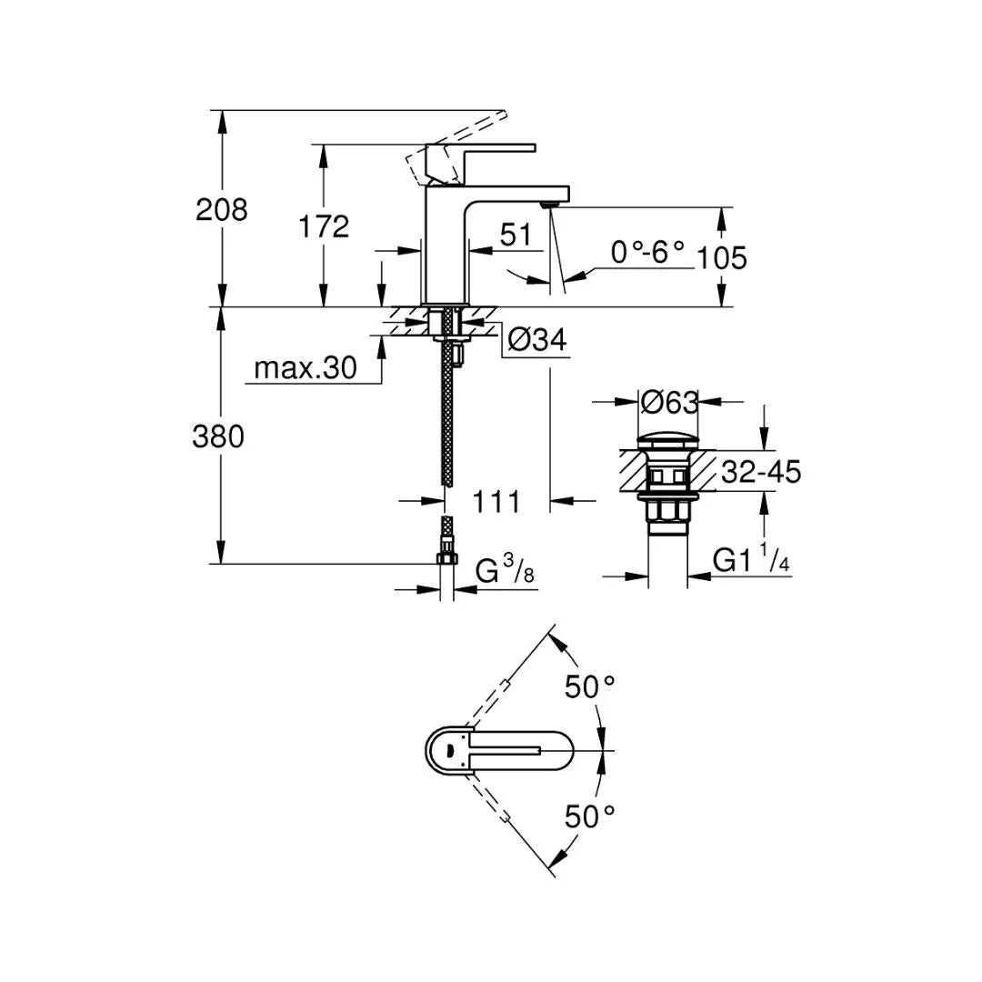 Grohe Table Mounted Tall Boy Basin Mixer Grohe Plus 33163003 - Chrome