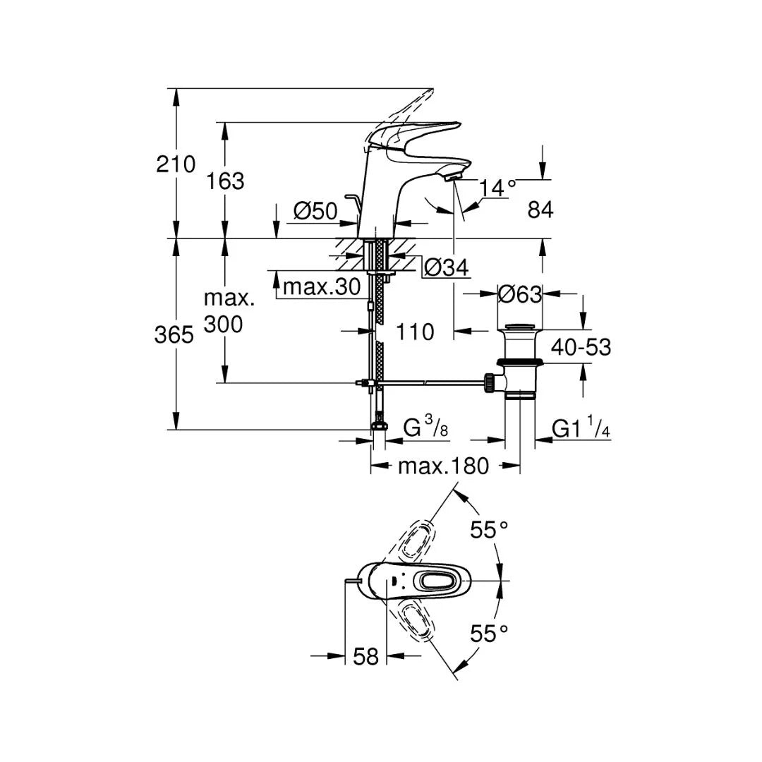 Grohe Table Mounted Tall Boy Basin Mixer Eurostyle Loop 33558LS3 - Chrome