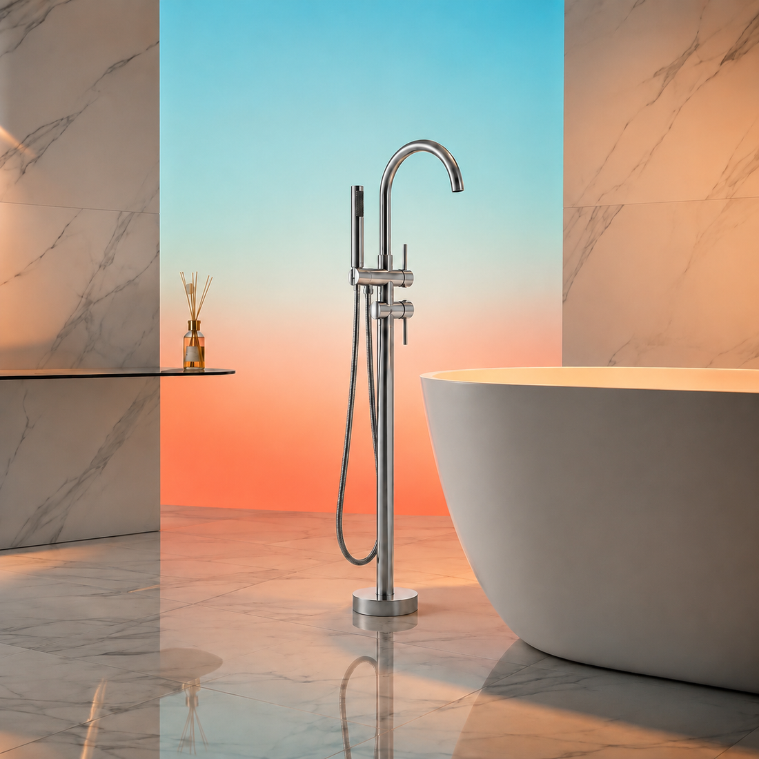 SCUBA 2 in 1 BATH TUB FILLER  SC-1106 WITH TELEPHONE SHOWER SET - CHROME FINISH