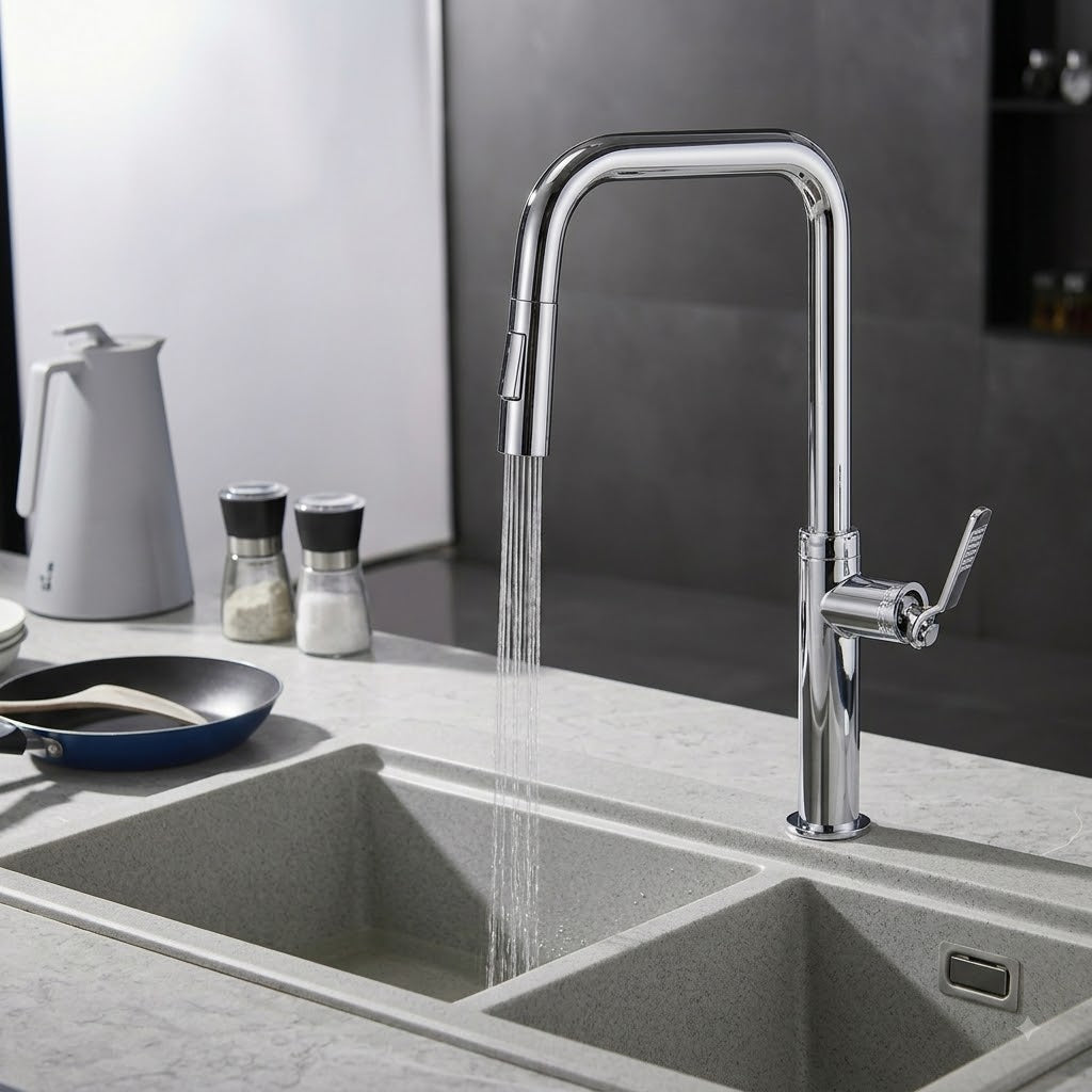 SERVEO REGALIA SERIES TABLE MOUNTED PULL OUT BRASS KITCHEN MIXER SV6906-CHROME