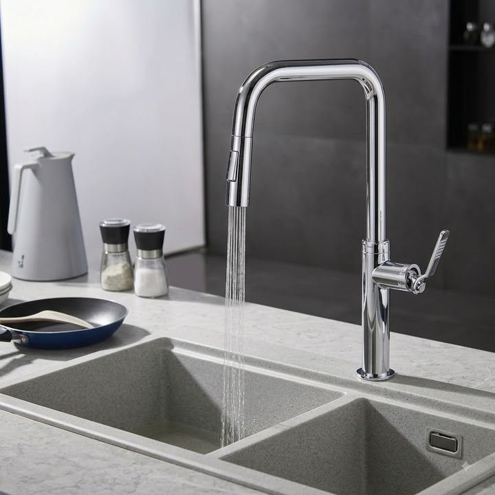 SERVEO REGALIA SERIES TABLE MOUNTED PULL OUT BRASS KITCHEN MIXER SV6906-CHROME