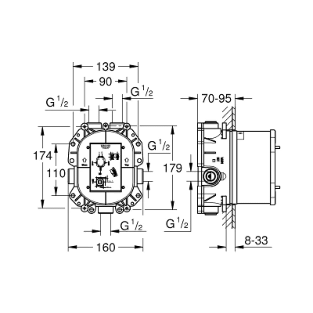 Grohe 3 Way Thermostatic Diverter Valve Rapido T 35500000 - Chrome
