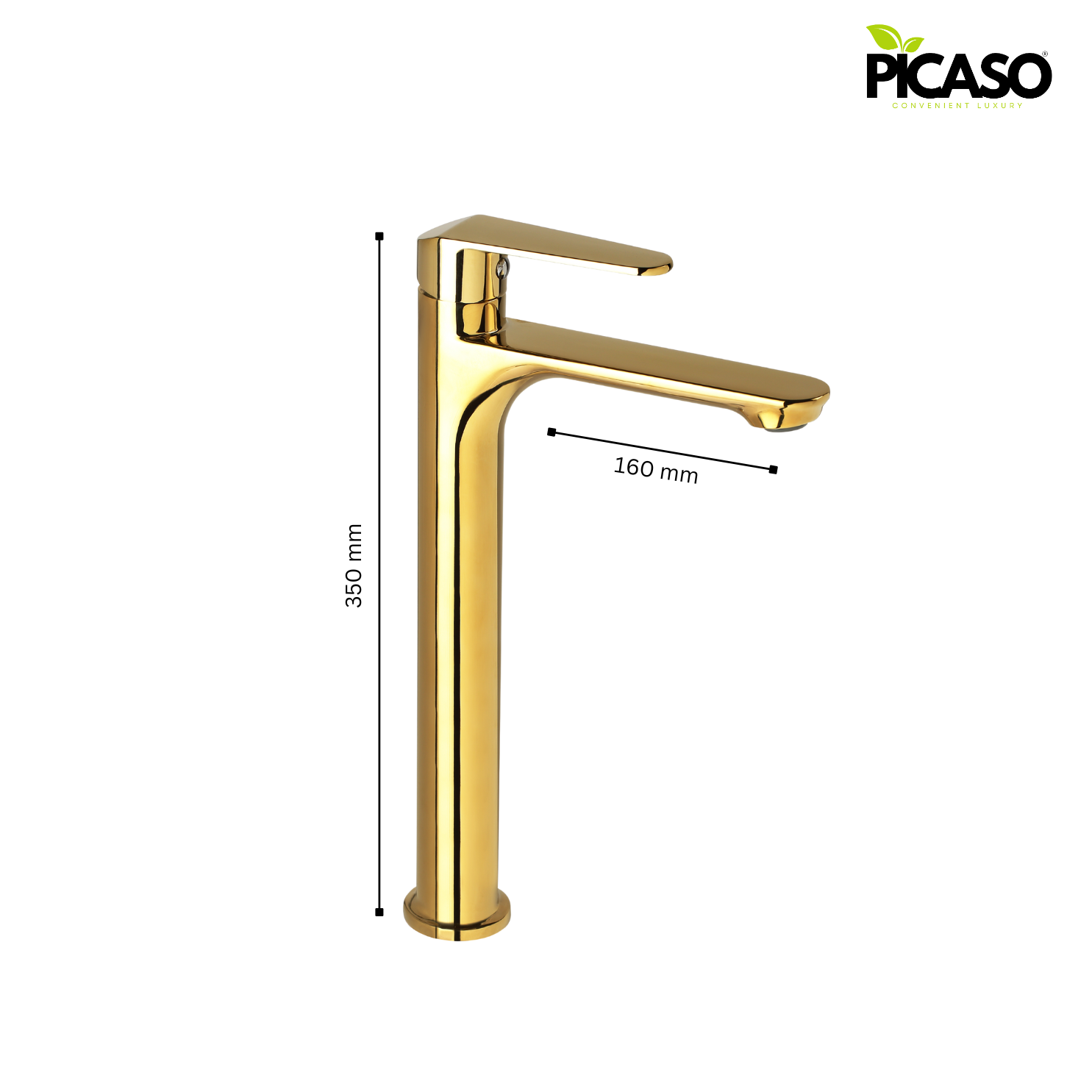 Picaso Tall Body Pillar Cock 12"- Gold